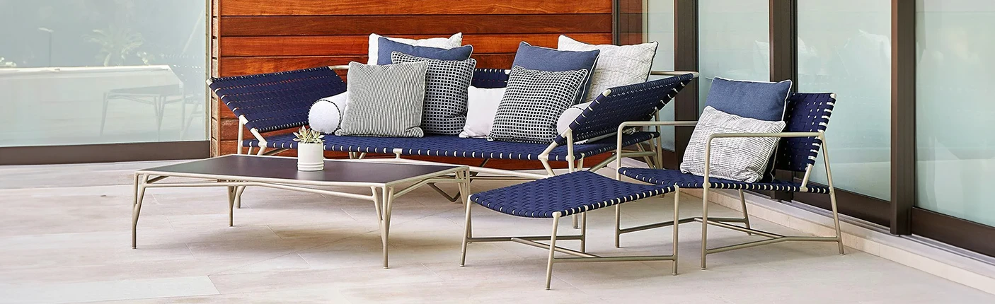 KB Patio Florida brown jordan stretch sofa armchair ottoman coffee table blue KB Patio Florida brown jordan stretch sofa armchair ottoman coffee table blue