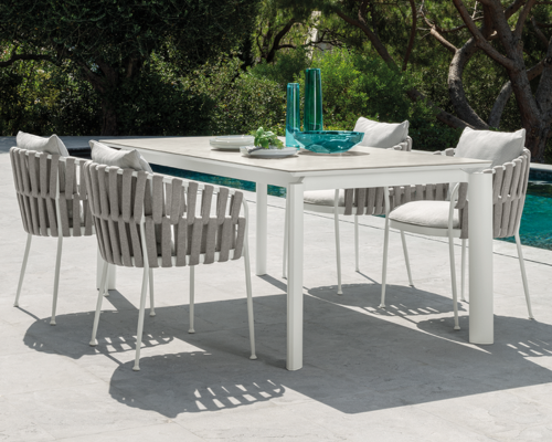 04 Talenti Frame slider mobile dining table and dining armchairs